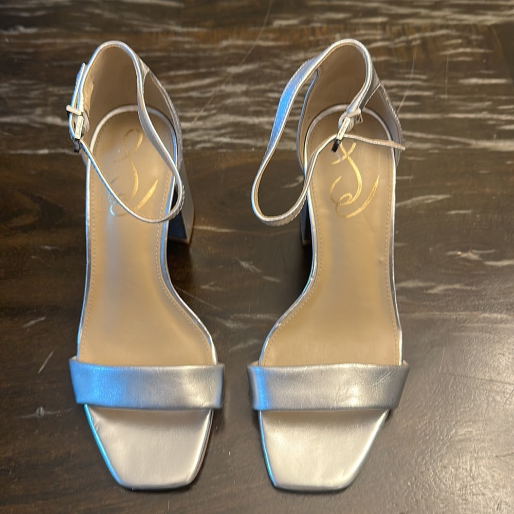 Sam Edelman Danielle Silver Metallic Leather Strappy Block heel sandals women 6w - Picture 4 of 10